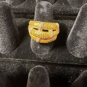 QVC Silver Style 18K Gold over Sterling Basket Weave Domed Ring - Stamped 925